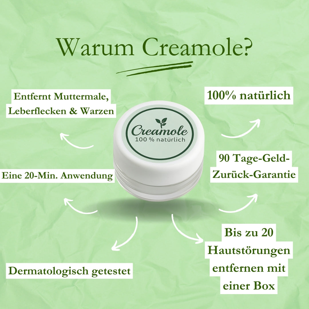 Creamole - Pflanzliche Creme zur Entfernung von Muttermalen, Leberflecken & Warzen